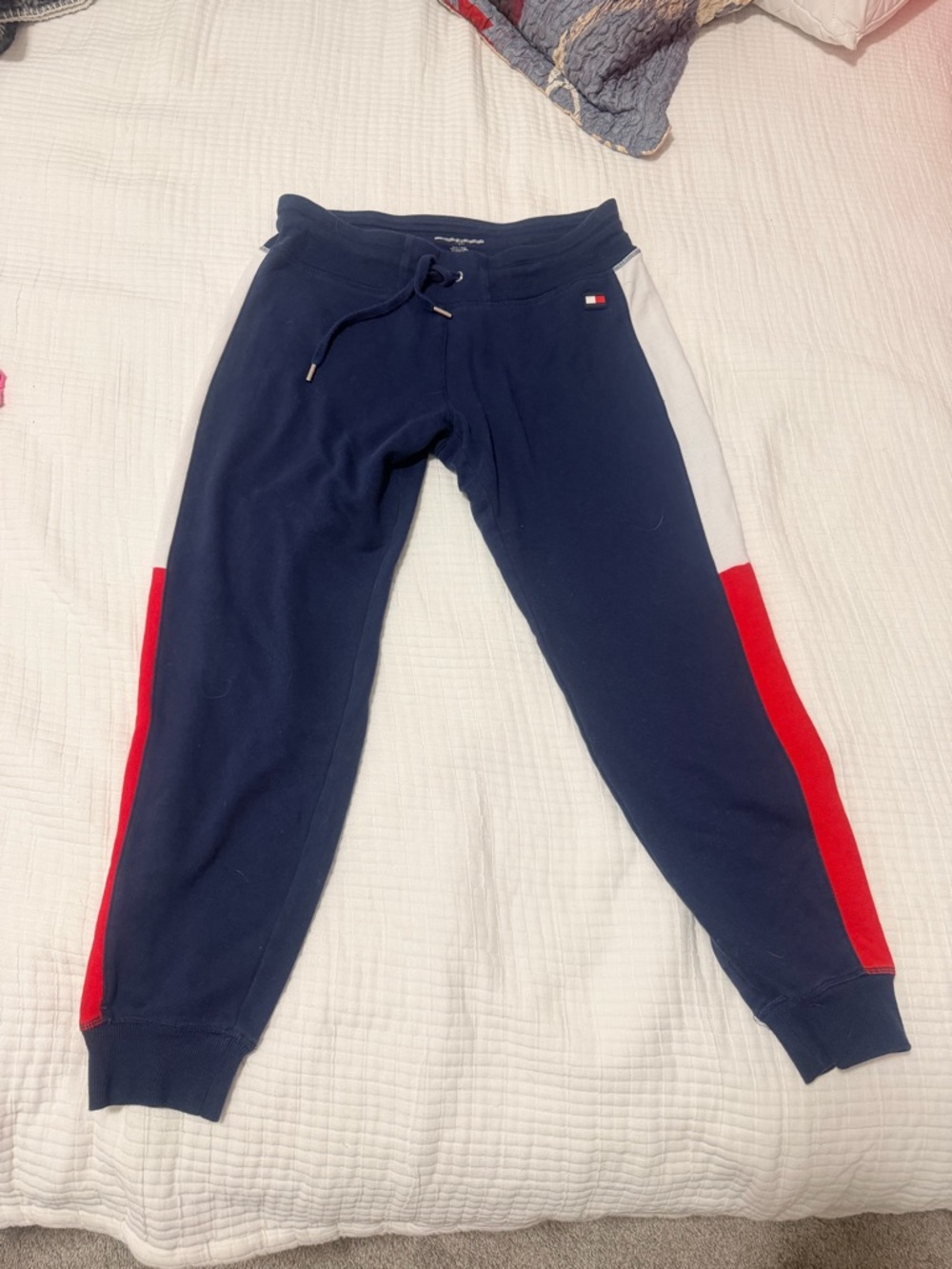 Tommy Hilfiger Navy Joggers with Red & White Side Panels